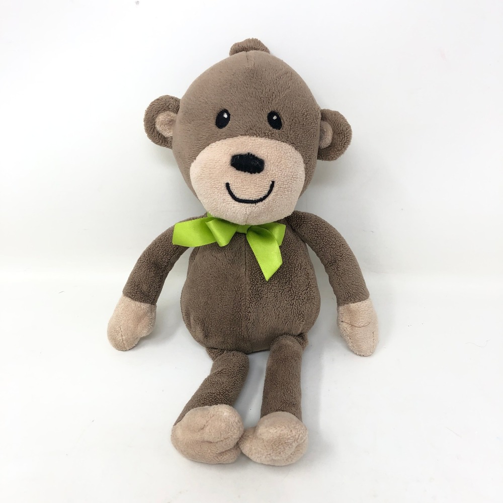 Carter's Plush Monkey Brown Green Bow 2010 Stuffed Animal Lovey -missing threads